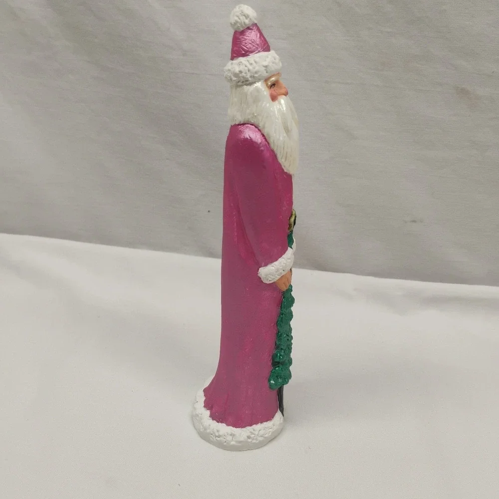 Vintage Folk Art PINK Rustic Santa 7.25
